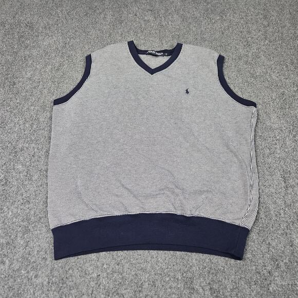 Vintage Polo Ralph Lauren Golf Vest Large Gray Navy Blue Houndstooth Hong Kong
